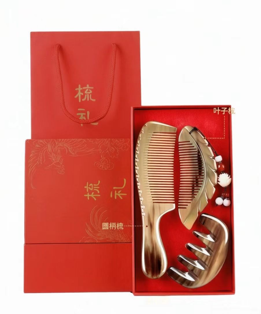 Natural Buffalo Horn 3 - Piece Comb Set